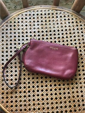 Coach Wristlet in Burgundy Leather with Gold Accent